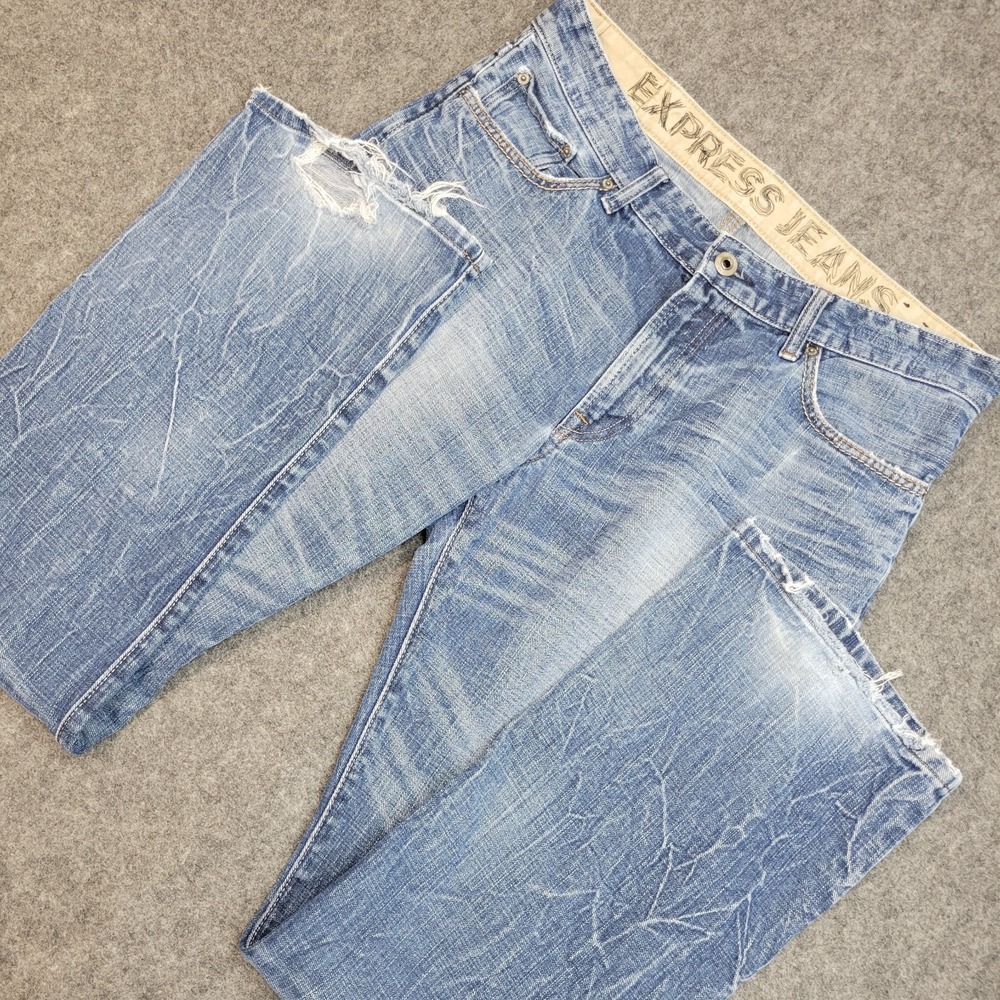Express Jeans Mens 34x34 Classic Y2k Streetwear Americana Raw Hem Grunge Hip Hop
